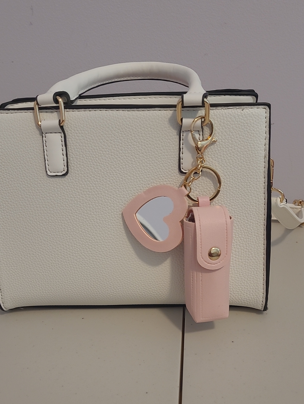 Pink Heart Mirror & Pink Lipstick Case Keychain